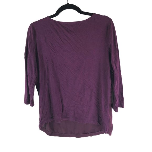 Loft Outlet Womens Purple 3/4 Sleeve Ruffle Scoop Neck Top Size M - Picture 2 of 4